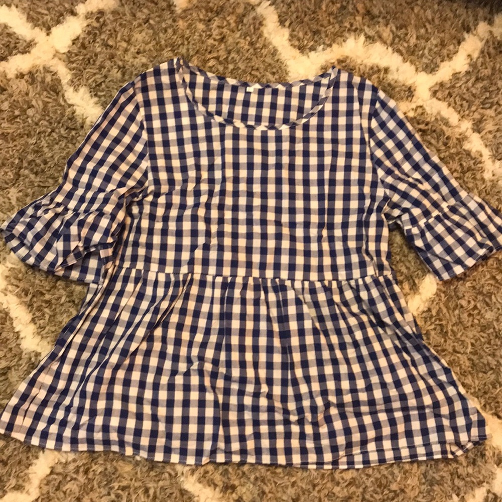Checker blue peplum top